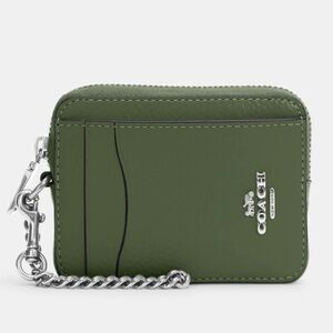 coach olive green card zip case